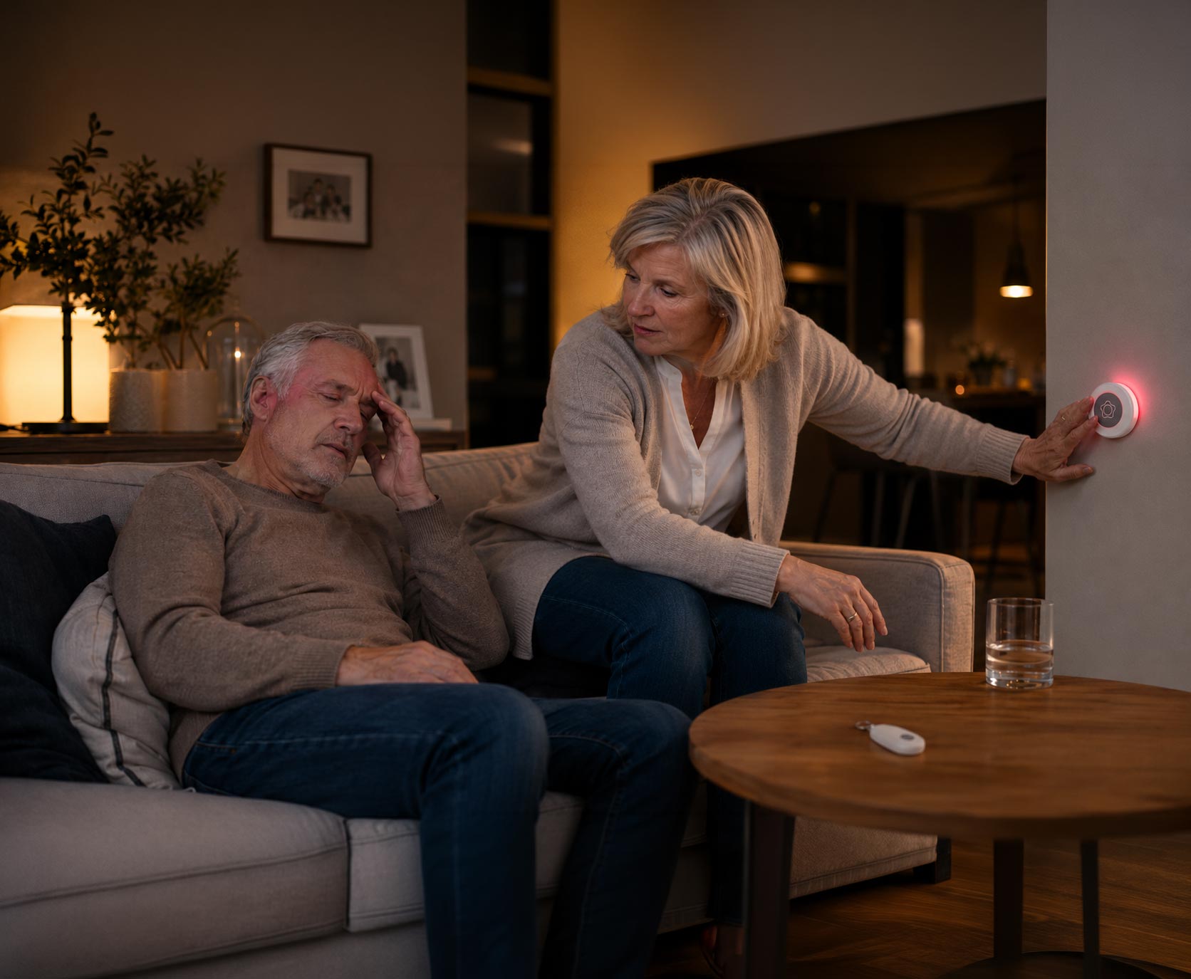 Person löst mit dem Verisure SOS-Knopf einen medizinischen Notruf aus